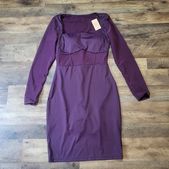 NWT Popilush Purple Longsleeve Mesh Bodycon Shapewear Dress Size Large - Picture 4 of 10